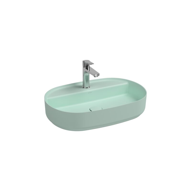 foto del prodotto lavabo ovale da appoggio senza troppo pieno in ceramica con foro rubinetto menta opaco