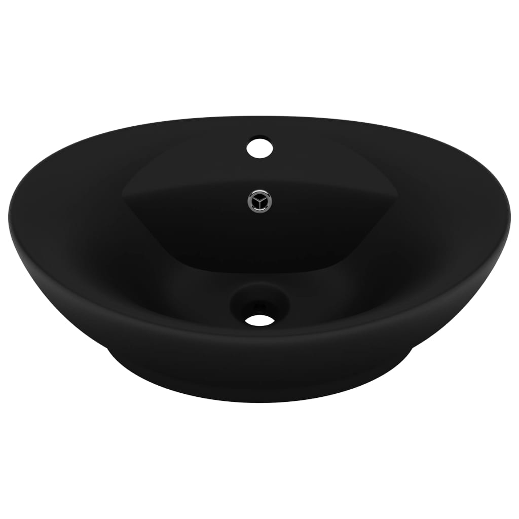 foto del prodotto lavabo ovale di lusso con troppopieno lavabo da appoggio per wc per bagno cosmetico 58,5x39 cm ceramica nera opaca 02 0002684