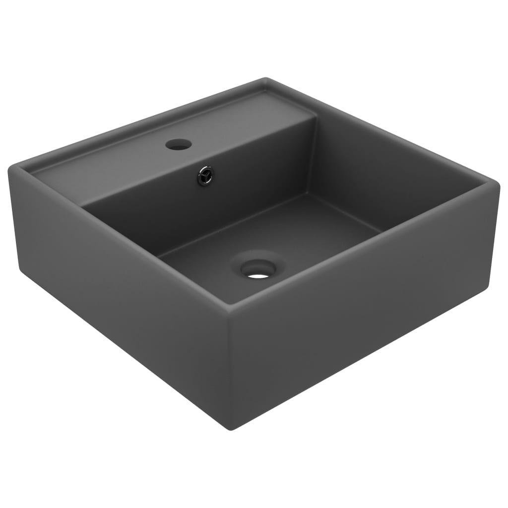 foto del prodotto lavabo quadrato di lusso con troppopieno lavabo da appoggio per wc per bagno stanza cosmetica 41x41 cm ceramica grigio scuro opaco 02 0002692