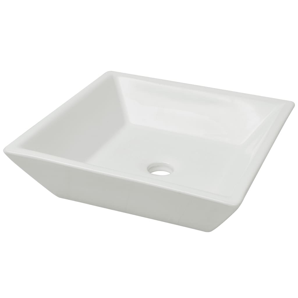 foto del prodotto lavabo quadrato in ceramica 41,5 cm lavabo da appoggio bagno bianco 02 0002531