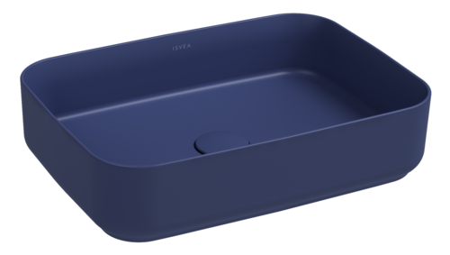 foto del prodotto lavabo rettangolare da appoggio senza troppo pieno in ceramica senza foro rubinetto - blu opaco
