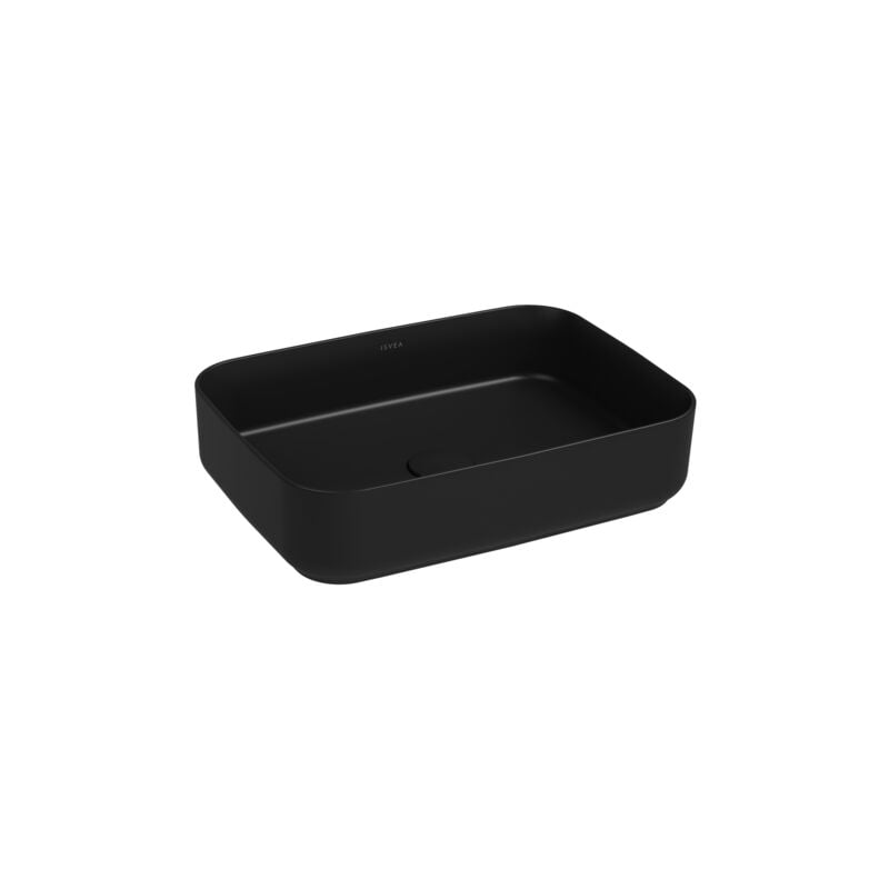 foto del prodotto lavabo rettangolare da appoggio senza troppo pieno in ceramica senza foro rubinetto nero opaco