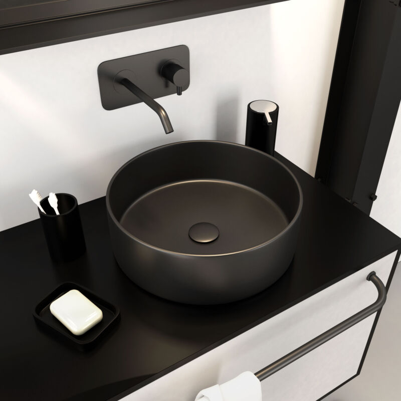 foto del prodotto lavabo rotondo in ceramica nera diametro 36 cm altezza 11,5 cm roundy dark