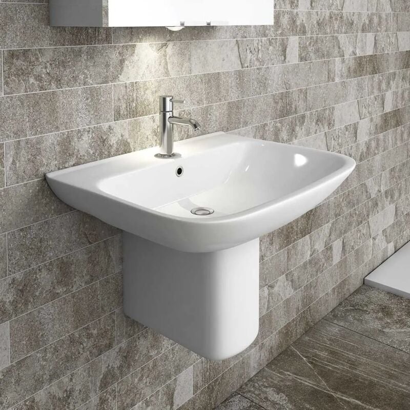 foto del prodotto lavabo sospeso 65 cm con semicolonna in ceramica bianco lucido