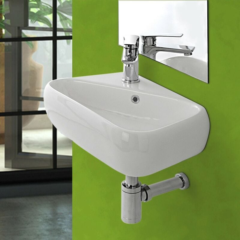 foto del prodotto lavabo sospeso in ceramica 45 x 27,5 cm bianco lucido destro