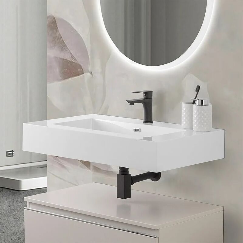 foto del prodotto lavabo sospeso in resina 80 cm bianco lucido lodi
