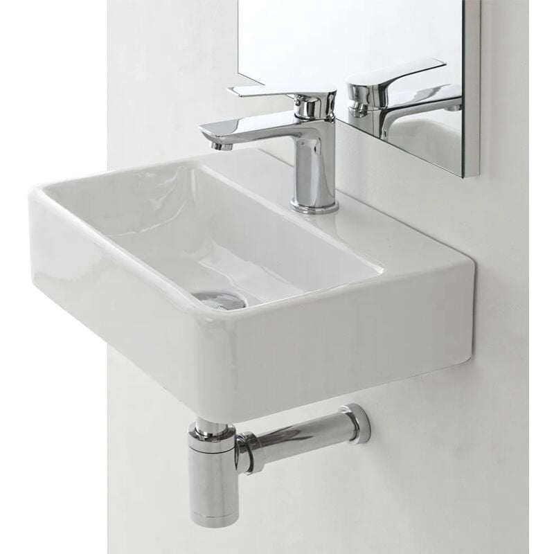 foto del prodotto lavabo sospeso rettangolare in ceramica 40 x 29,5 cm bianco lucido
