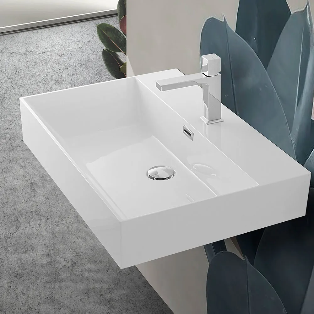 foto del prodotto lavabo sospeso rettangolare in resina 70 cm bianco lucido loto