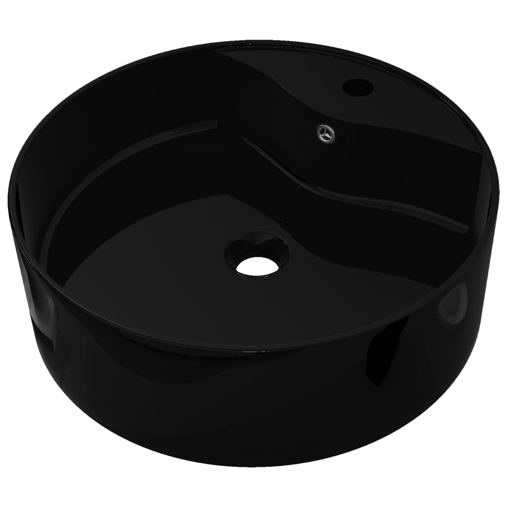 foto del prodotto lavabo tondo da 46,5 cm con rubinetto foro troppopieno in ceramica per bagno nero 02 0002514