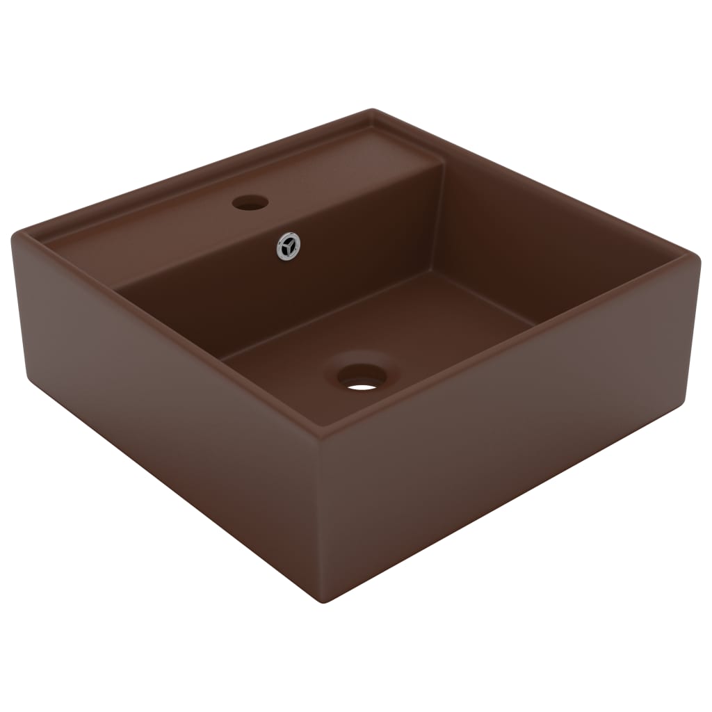 foto del prodotto lavabo troppopieno cubico marrone scuro opaco 41x41cm ceramica