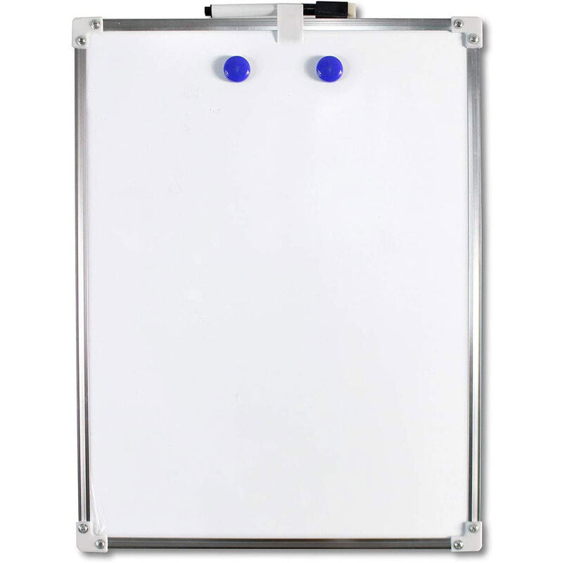 foto del prodotto lavagna bianca magnetica bifacciale con pennarello cancellino e calamite lavagnetta cancellabile 30x20 cm