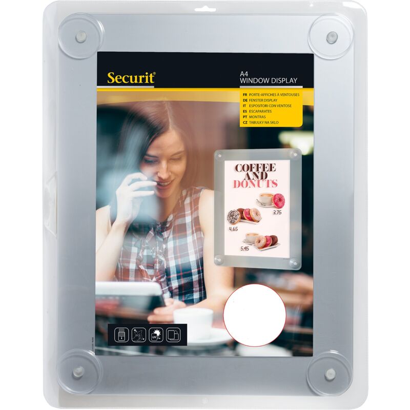 foto del prodotto lavagna con ventose per superfici in vetro per bar, ristoranti, pub, negozi formato a4 double face colore grigio securit