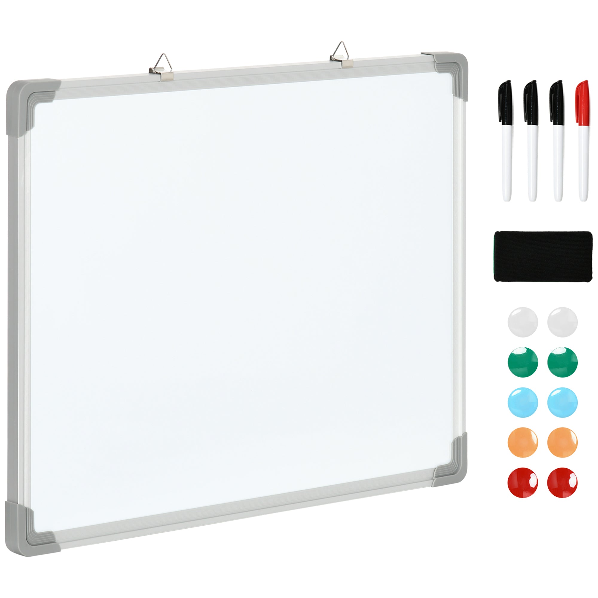 foto del prodotto lavagna magnetica da parete 60x1.8x45 cm con gomma pennarelli e magneti in alluminio bianco