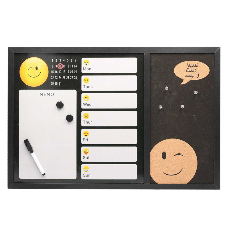 foto del prodotto lavagna magnetica emoji con sughero e pennarello cm 60x40x1,5