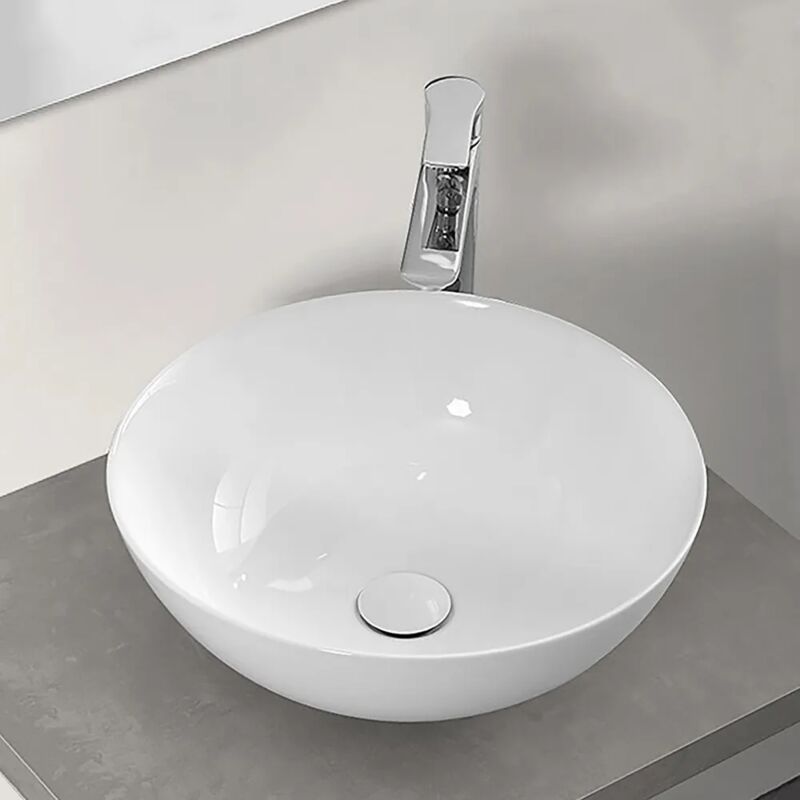 foto del prodotto lavamani da appoggio a bacinella 40 cm in ceramica bianco lucido