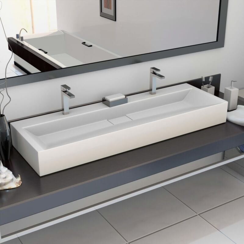 foto del prodotto lavandino 120x46x11 cm blocco in marmo minerale bianco vidaxl