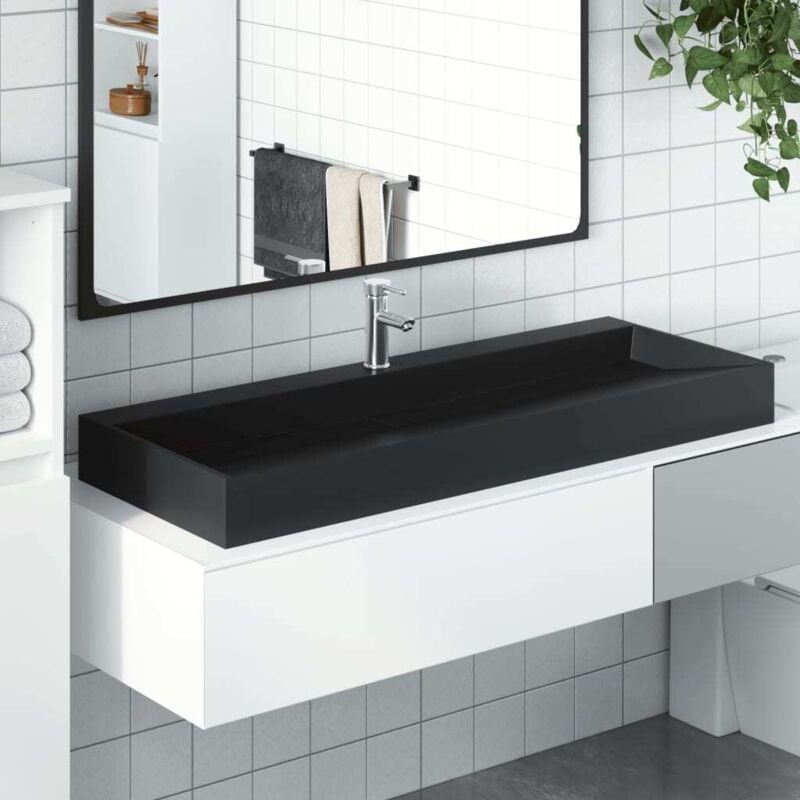 foto del prodotto lavandino 120x46x11 cm blocco in marmo minerale nero opaco vidaxl