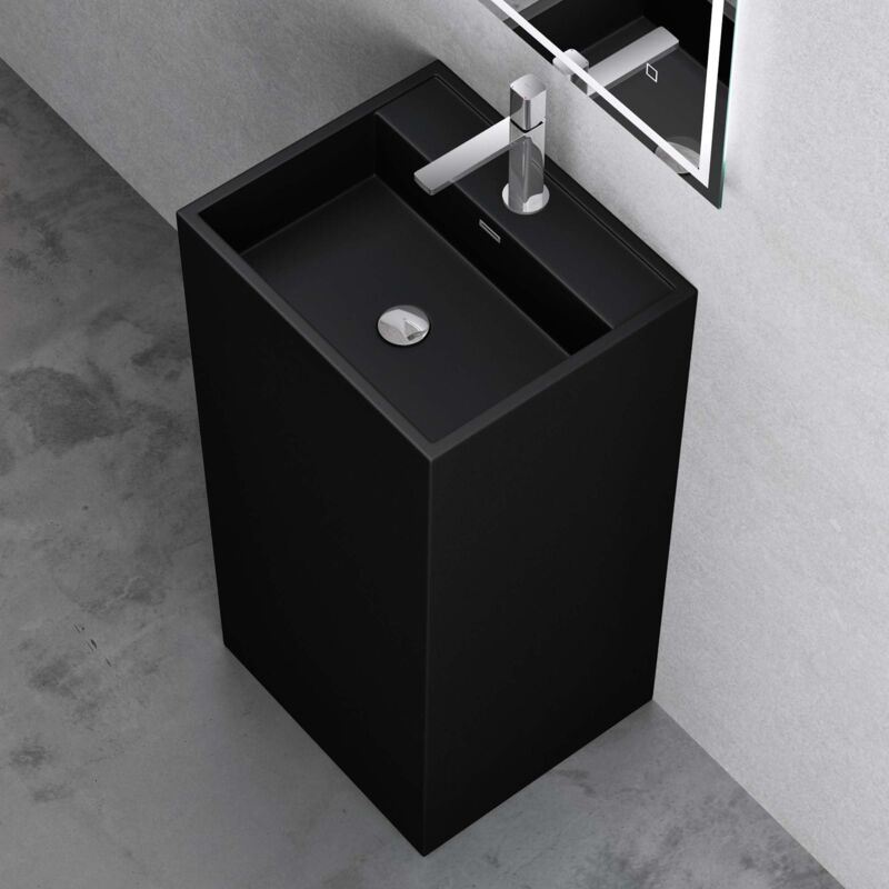 foto del prodotto lavandino a colonna, lavandino su piedistallo 50x42x90cm, lavabo su colonna per bagni da minerale fuso colossum34, un foro per la rubinetteria, nero