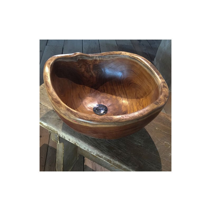 foto del prodotto lavandino bagno da appoggio in teak naturale realizzato