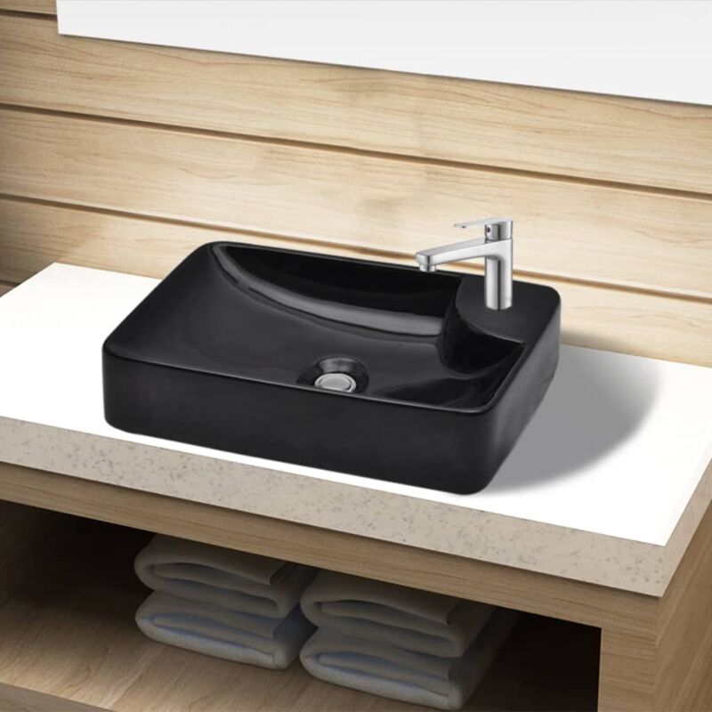 foto del prodotto lavandino bagno in ceramica nera con foro per rubinetto vidaxl