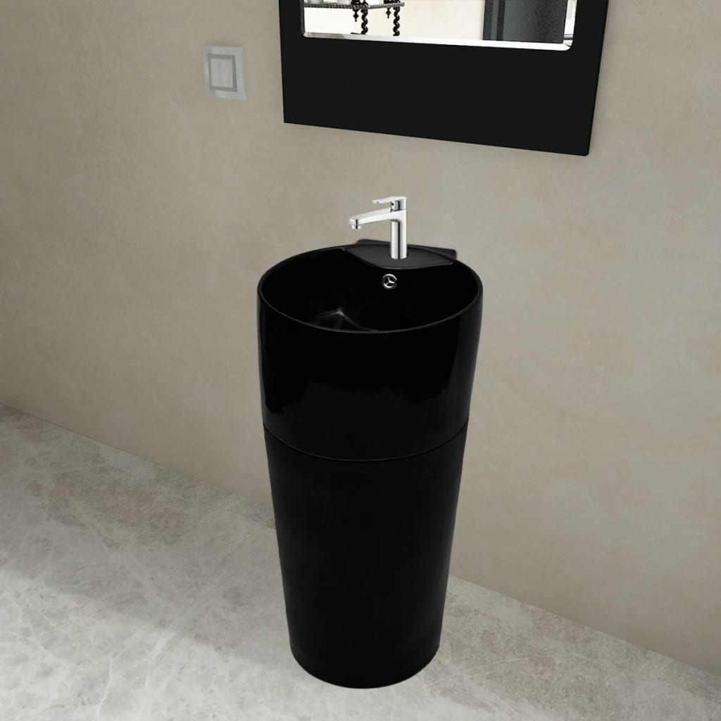 foto del prodotto lavandino bagno in ceramica nera rotondo con foro per rubinetto trabocco cod mxl 51495