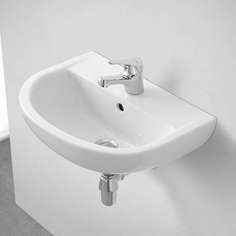 foto del prodotto lavandino bagno sospeso 55 cm in ceramica bianca lucida salvaspazio