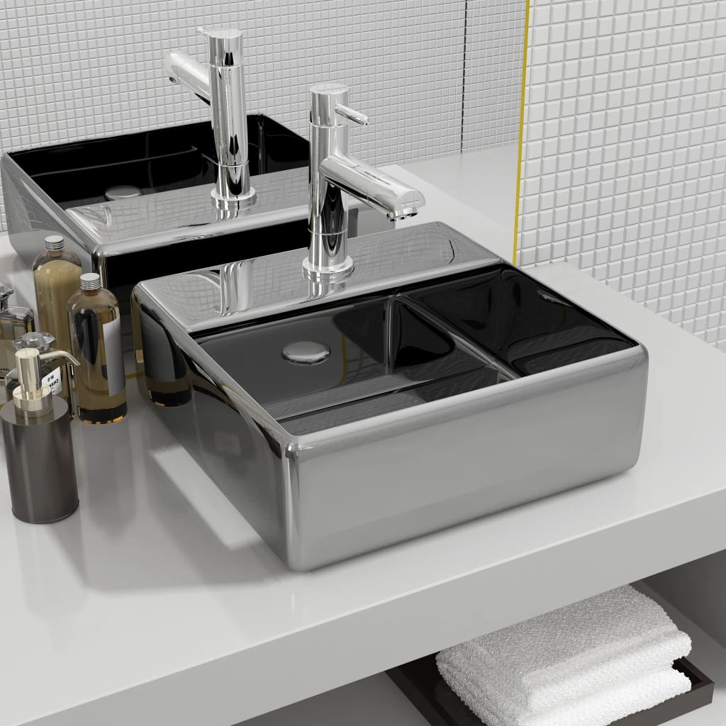 foto del prodotto lavandino con foro per rubinetto 38x30x11,5 cm ceramica argento