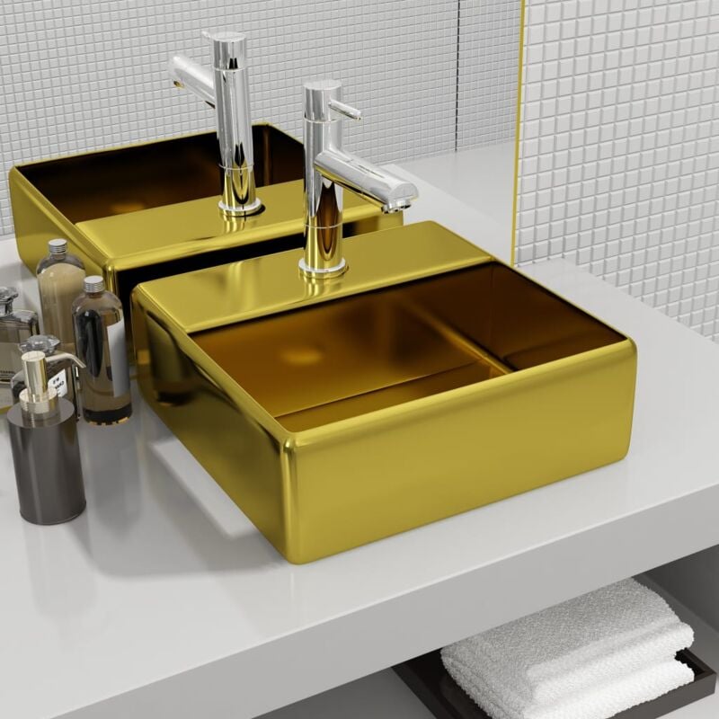 foto del prodotto lavandino con foro per rubinetto 38x30x11,5 cm in ceramica oro vidaxl