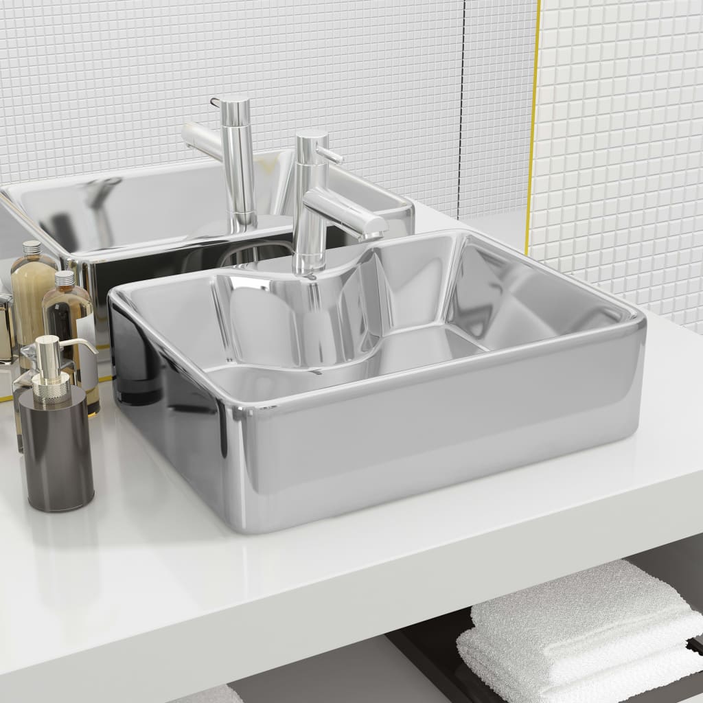 foto del prodotto lavandino con foro per rubinetto 48x37x13,5 cm ceramica argento