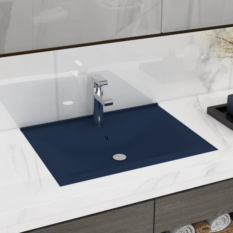 foto del prodotto lavandino con foro rubinetto blu scuro opaco 60x46 cm in ceramica vidaxl