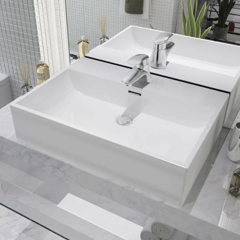 foto del prodotto lavandino con foro rubinetto ceramica bianca 60,5x42,5x14,5 cm vidaxl