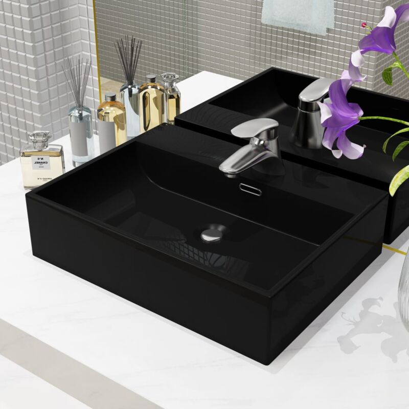 foto del prodotto lavandino con foro rubinetto in ceramica nero 51,5x38,5x15 cm vidaxl