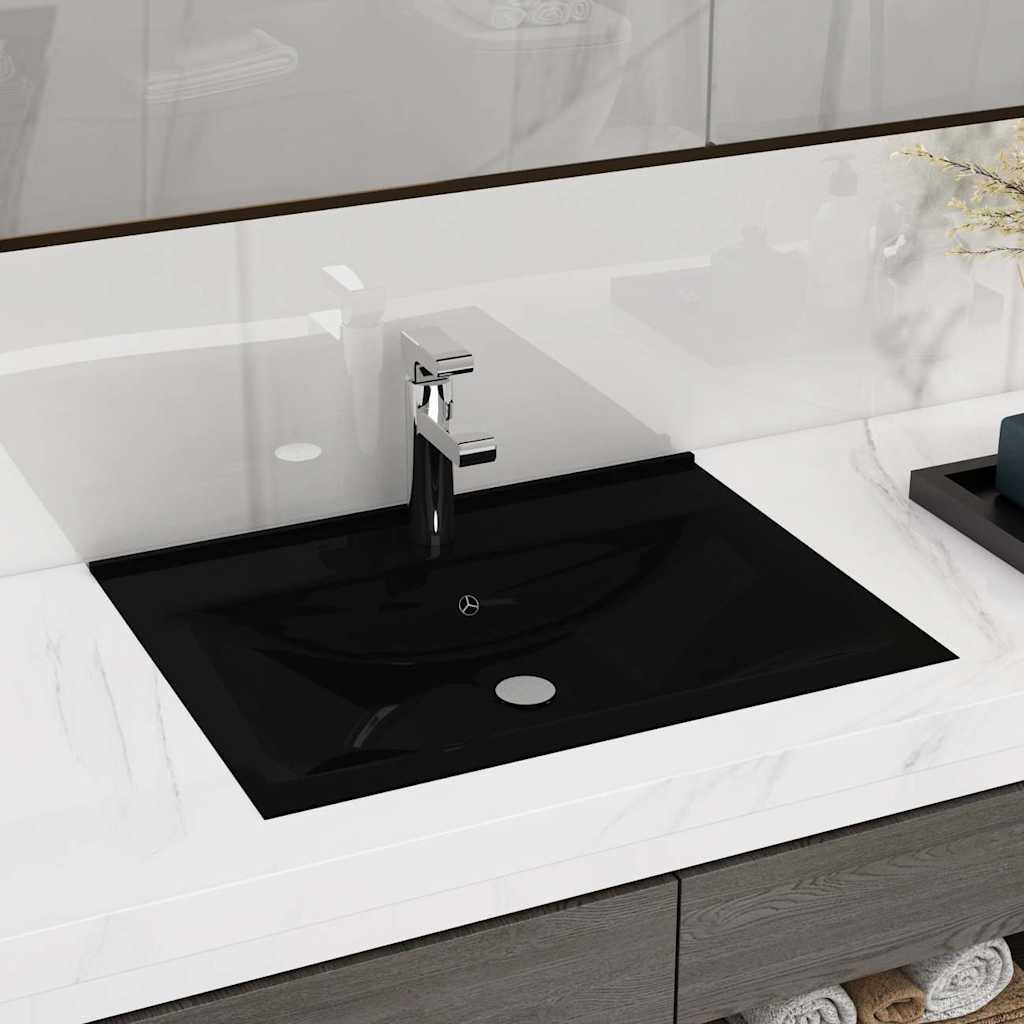 foto del prodotto lavandino con foro rubinetto nero opaco 60x46 cm in ceramica cod mxl 53396