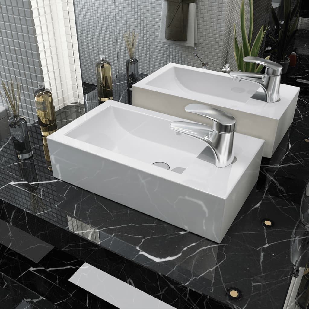 foto del prodotto lavandino con foro rubinetto rettangolare ceramica 46x25,5x12cm cod mxl 53030