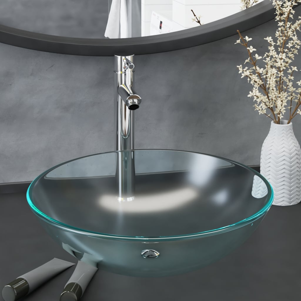 foto del prodotto lavandino con rubinetto e piletta in vetro temperato satinato cod mxl 54141
