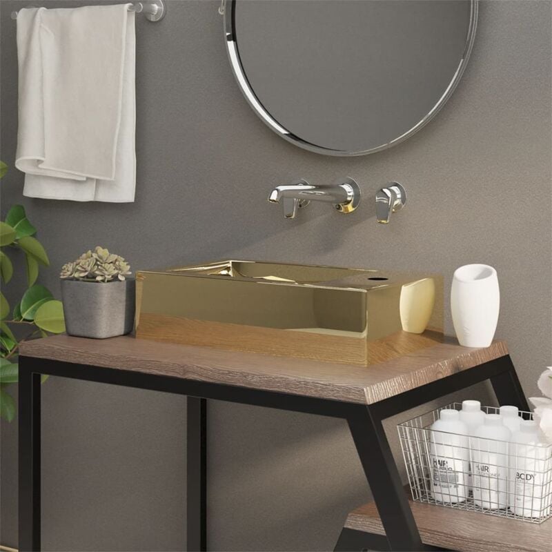 foto del prodotto lavandino con troppopieno 49x25x15 cm in ceramica oro vidaxl