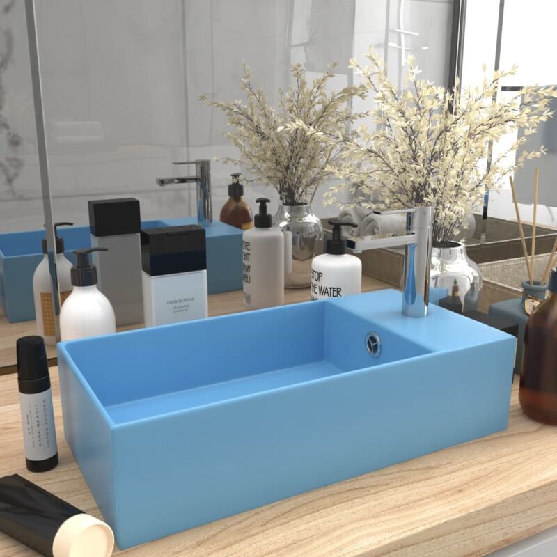 foto del prodotto lavandino con troppopieno in ceramica azzurro vidaxl