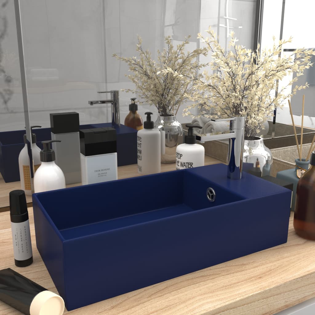 foto del prodotto lavandino con troppopieno in ceramica blu scuro vidaxl