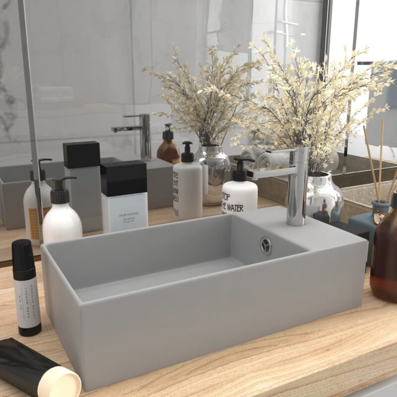 foto del prodotto lavandino con troppopieno in ceramica grigio chiaro vidaxl