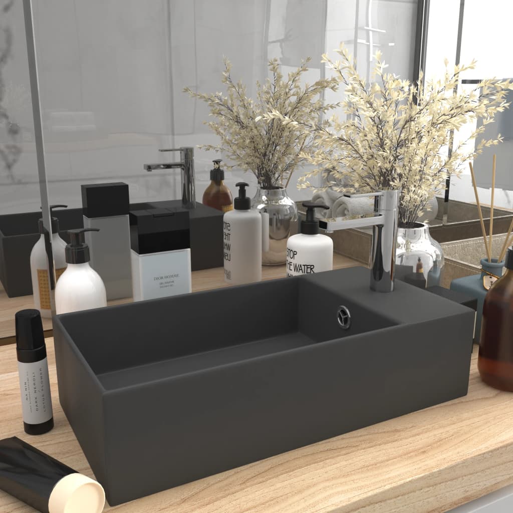 foto del prodotto lavandino con troppopieno in ceramica grigio scuro cod mxl 52339