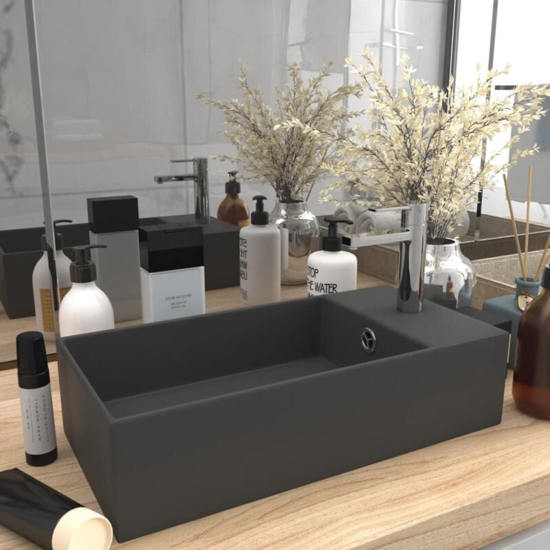 foto del prodotto lavandino con troppopieno in ceramica grigio scuro vidaxl