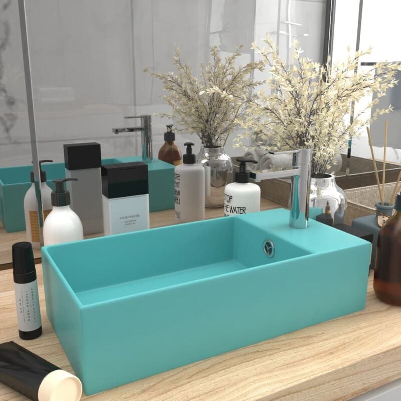 foto del prodotto lavandino con troppopieno in ceramica verde chiaro vidaxl