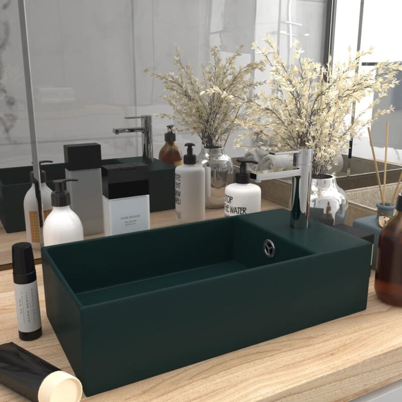 foto del prodotto lavandino con troppopieno in ceramica verde scuro vidaxl