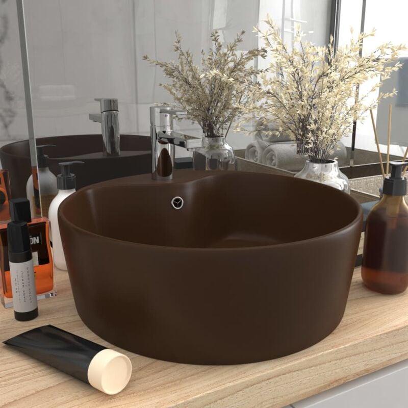 foto del prodotto lavandino con troppopieno marrone scuro opaco 36x13 cm ceramica vidaxl