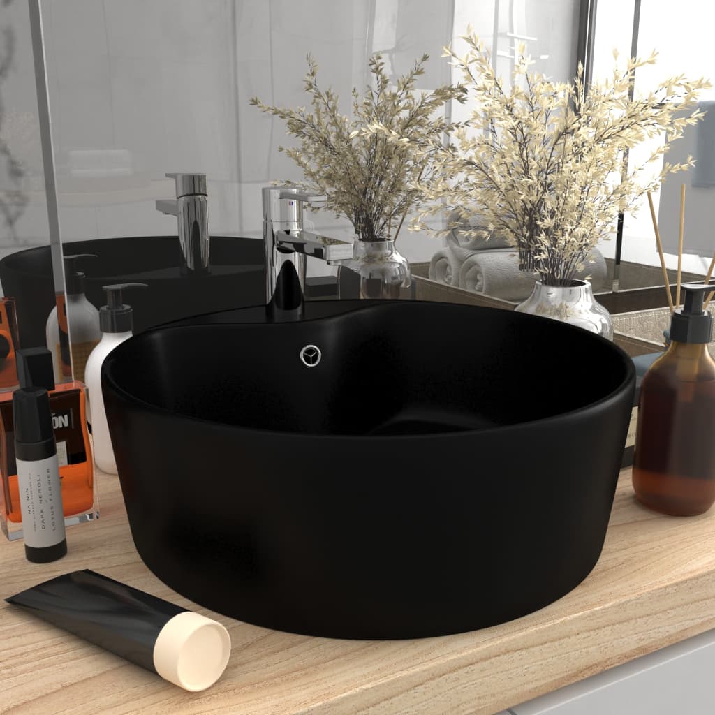 foto del prodotto lavandino con troppopieno nero opaco 36x13 cm in ceramica cod mxl 40307