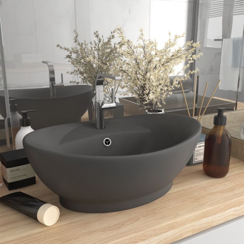 foto del prodotto lavandino con troppopieno ovale 58.5x39 cm in ceramica opaco vari colori colore grigio scuro