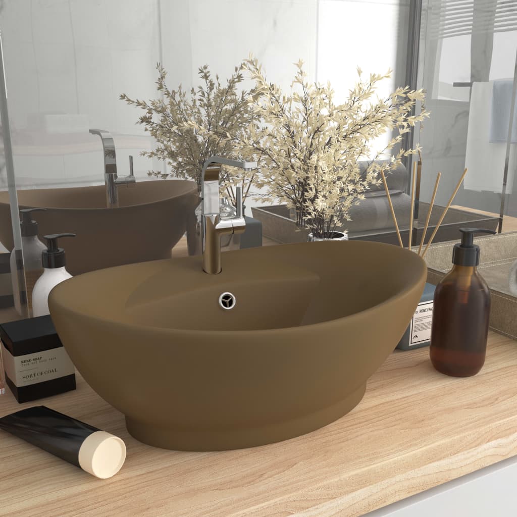 foto del prodotto lavandino con troppopieno ovale crema opaco 58,5x39cm ceramica cod mxl 44238