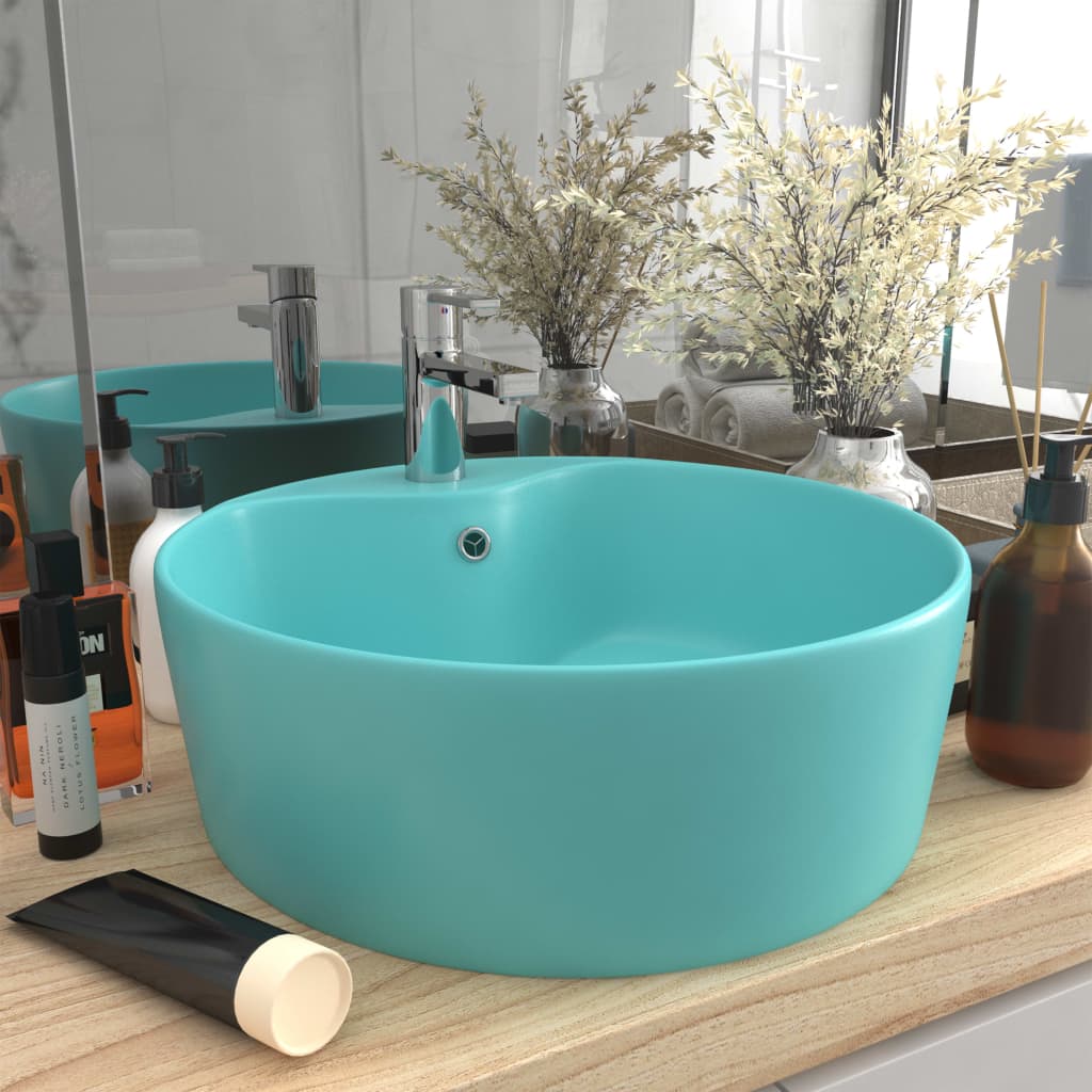 foto del prodotto lavandino con troppopieno verde chiaro opaco 36x13 cm ceramicacod mxl 102660