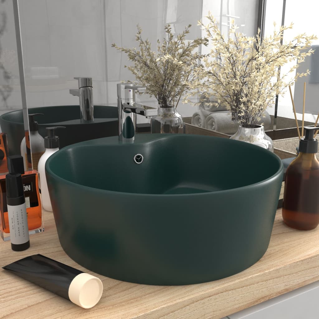 foto del prodotto lavandino con troppopieno verde scuro opaco 36x13cm in ceramica cod mxl 40879