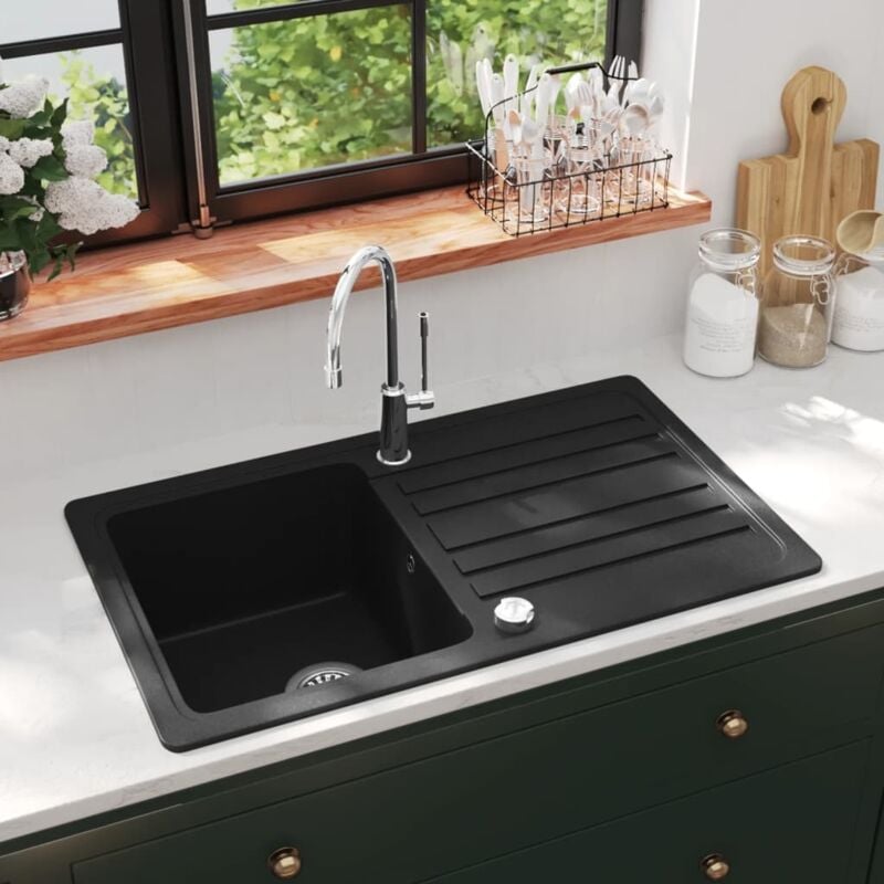 foto del prodotto lavandino cucina granito singolo scolapiatti reversibile nero vidaxl